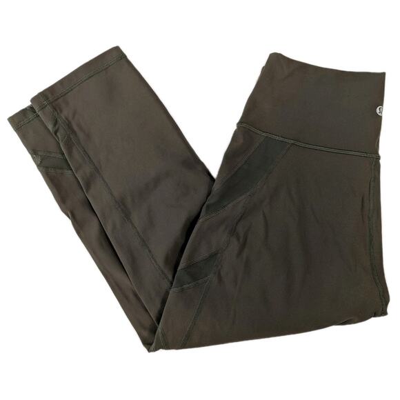 Lululemon Wunder Under High-Rise Crop 21” Mesh Dark Olive Color Size 8 - Picture 1 of 7